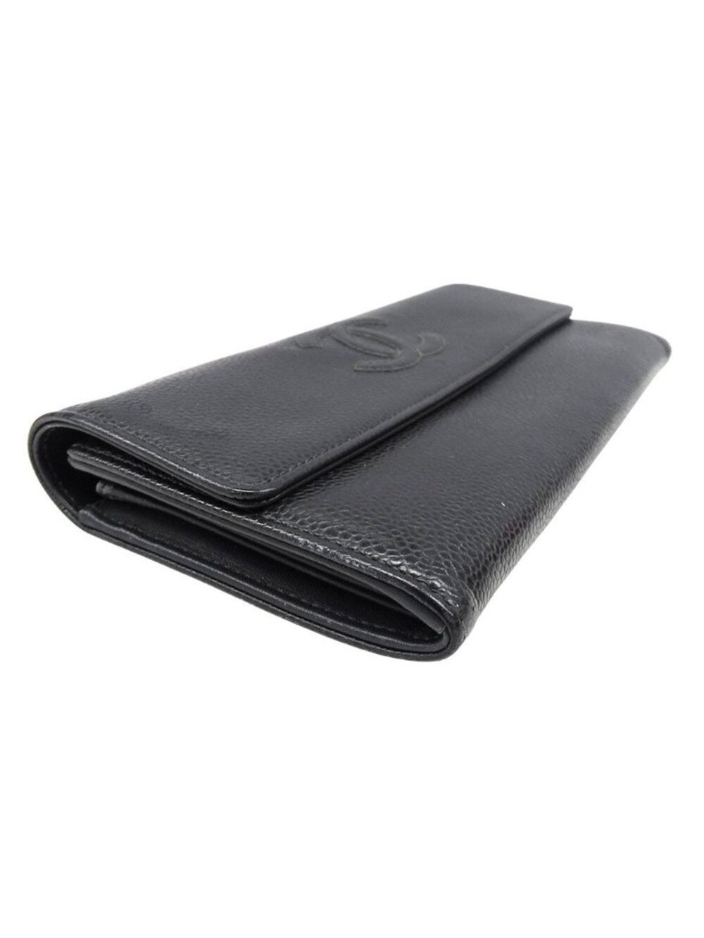 Chanel Wallet Caviar Leather Charcoal Gray Flap Type Logo Adult - Picture 3 of 15